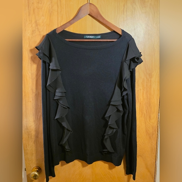 Ralph Lauren Tops - Lauren Ralph Lauren XL Black Ruffle Women's Lightweight Sweater Top